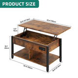 YITAHOME Lift Top Coffee Table with RGB Light, 3-in-1 Coffee Table with Power Outlets, Hidden & Open Storage, Adjustable Height, Wooden Dining Table for Living Room, Home Office, Brown