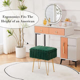 Wimarsbon Storage Ottoman, Vanity Stools with Metal Legs, 16.5" x 11.8" x 18" Modern Faux Mink Fur Footstool, Makeup Chair with Anti-Slip Feet, Accent Table,Footrest,Storage Bench for Bedroom