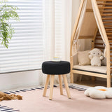 Wimarsbon Pouf Ottoman, 100% Cotton Knitted Boho Footstool, Round Footrest with Non-Skid Wood Legs, Home Décor Handmade Pouffe, Leisure Floor Step Stool for Living Room (Beige)