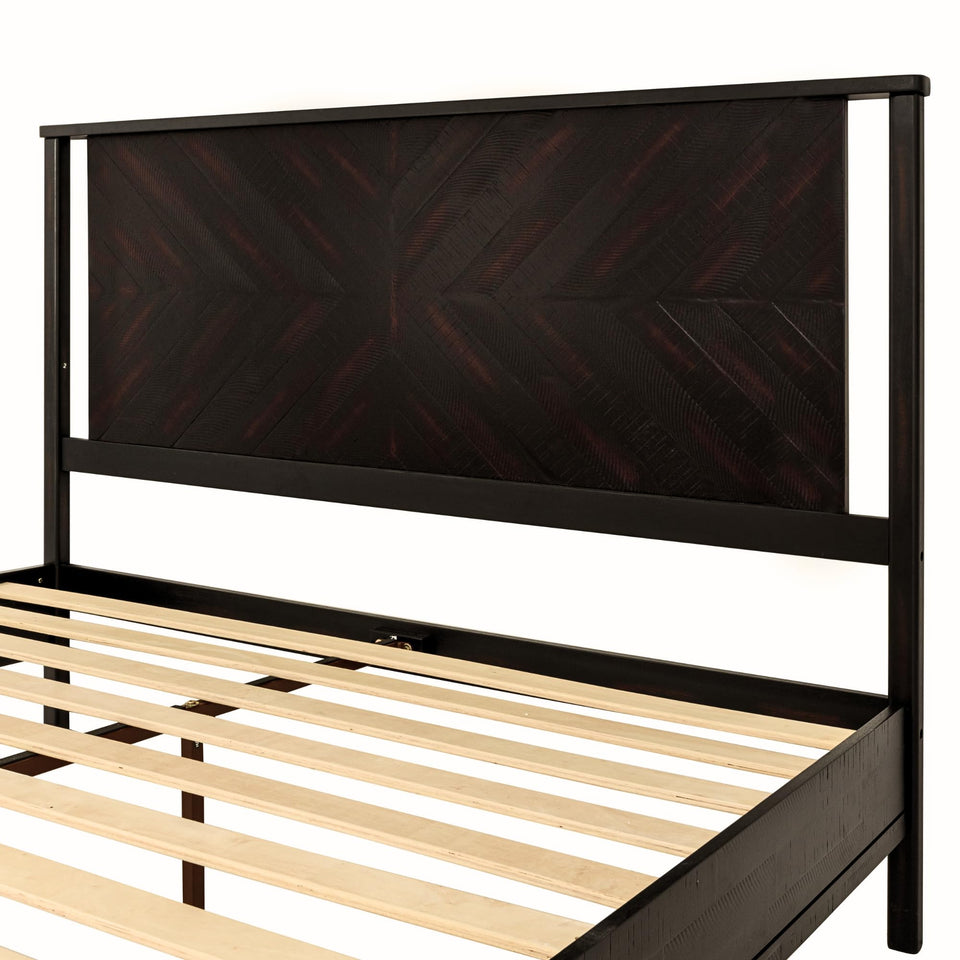 Bme Vivian 14 Inch Deluxe Bed Frame with Headboard, Rustic & Scandinavian Style with Solid Acacia Wood, No Box Spring Needed, 12 Strong Wood Slat Support, Easy Assembly, King, Rustic Golden Brown