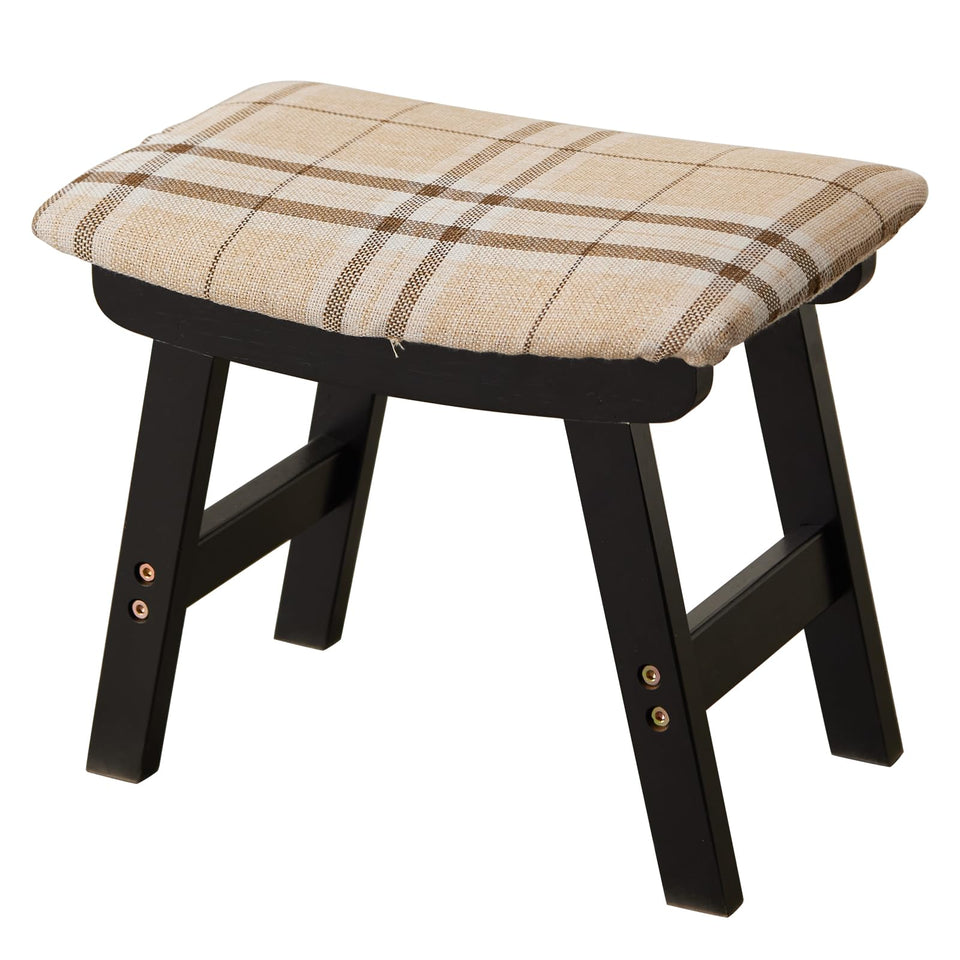 Foot Stool,Ottoman,Bamboo Small Sofa Foot Rest Under Desk,Extra Seating for Living Room, Bedroom and Kitchen(Brown Stool Legs - Beige Surface)