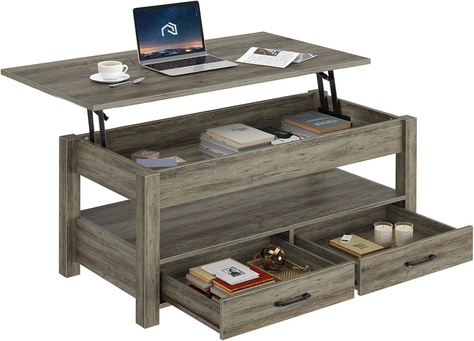 Rolanstar Coffee Table, Lift Top Coffee Table with Drawers and Hidden Compartment, Retro Central Table with Wooden Lift Tabletop, for Living Room,Espresso