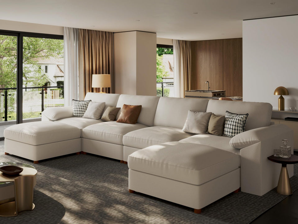 EASE MOOSE Leather Sectional Couch, Oversized Modular Sectional Sofas, Wide Deep Seat Modular Couch, Scratch Resistant Faux Leather Material, L Shaped Sofa for Big Spaces,Beige