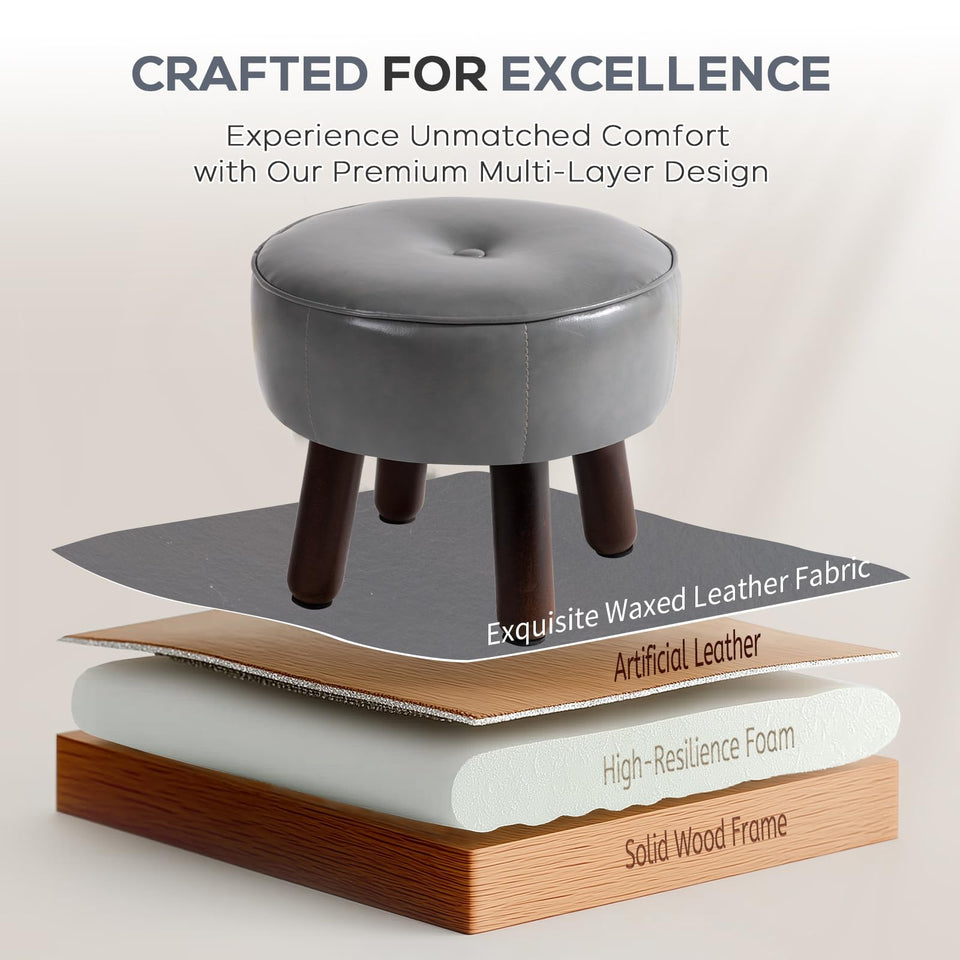 oakvivo 13in Small Foot Stool Ottoman, Round Faux Leather Foot Rest for Couch, Under Desk Pouf Footstool Footrest with Non-Skid Rubber Legs for Ling Room, Bedroom, 13''L x 13''W x 10.2''H, Green