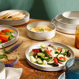 Bloomhouse Santorini Mist Double Bowl Terracotta Reactive Glaze Plates and Bowls Dinnerware Set - Amber, Service for Four (16pcs)