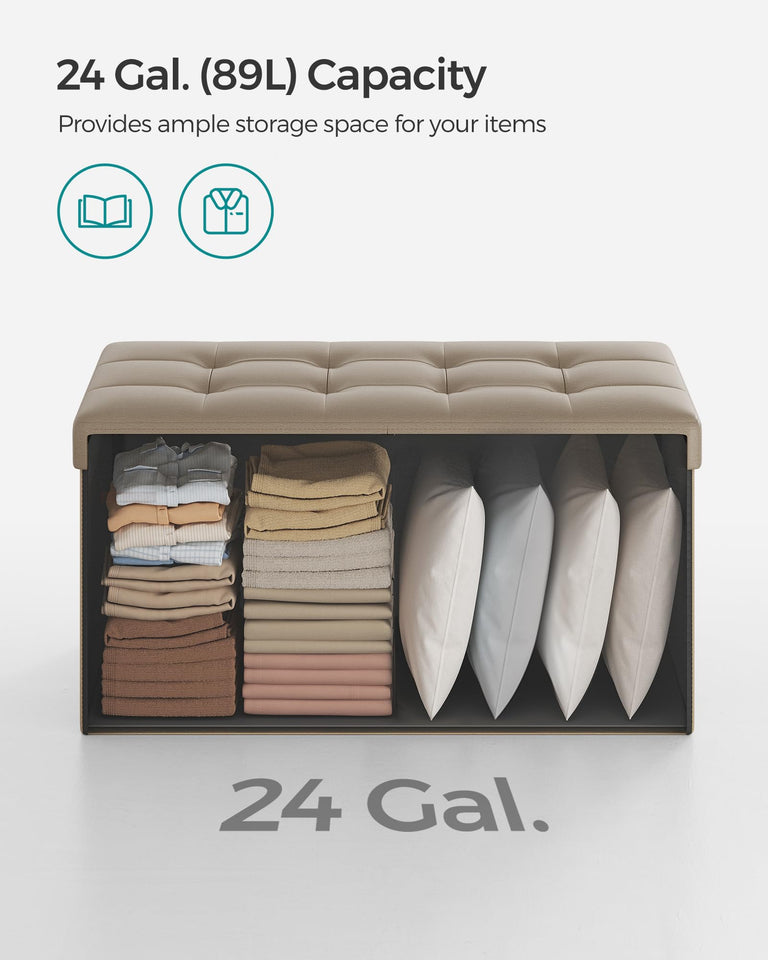 SONGMICS MAZIE Collection - 30 Inches Storage Ottoman Bench with Flipping Lid, Storage Chest Footstool, Load 660 lb, for Entryway, Living Room, Bedroom, Synthetic Leather, Black ULSF45BK