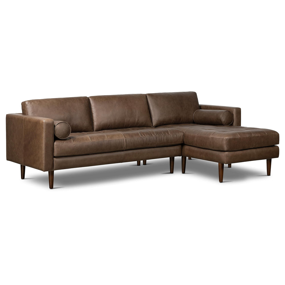 POLY & BARK Napa 72" Apartment Sofa – Italian-Tanned Full-Grain Pure-Aniline or Semi-Aniline Leather, Feather-Down Cushioning, Kiln-Dried Solid Wood Frame, Walnut Legs - Cognac Tan