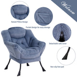 Welnow Lazy Chair with Ottoman, Modern Lounge Accent Chair with Armrests and a Side Pocket, Leisure Sofa Armchair, Reading Armchair with Footrest for Small Space, Dark Grey