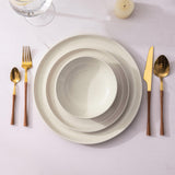 AmorArc Ceramic Dinnerware Sets for 8, 24 Pieces Handpainted Plates and Bowls Set with Rustic Terracotta Underside, Scratch Resistant Stoneware Dishes Set, Dishwasher & Microwave Safe, Light Beige