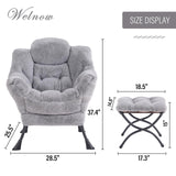 Welnow Lazy Chair with Ottoman, Modern Lounge Accent Chair with Armrests and a Side Pocket, Leisure Sofa Armchair, Reading Armchair with Footrest for Small Space, Dark Grey