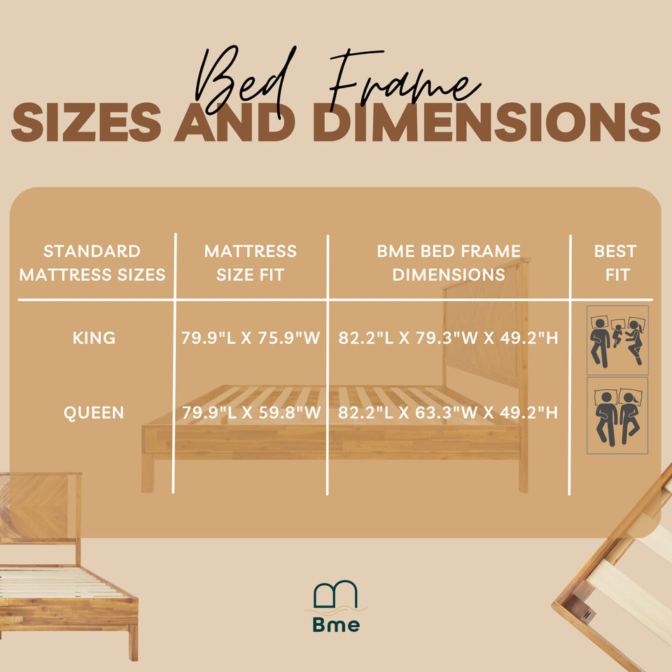 Bme Vivian 14 Inch Deluxe Bed Frame with Headboard, Rustic & Scandinavian Style with Solid Acacia Wood, No Box Spring Needed, 12 Strong Wood Slat Support, Easy Assembly, King, Rustic Golden Brown