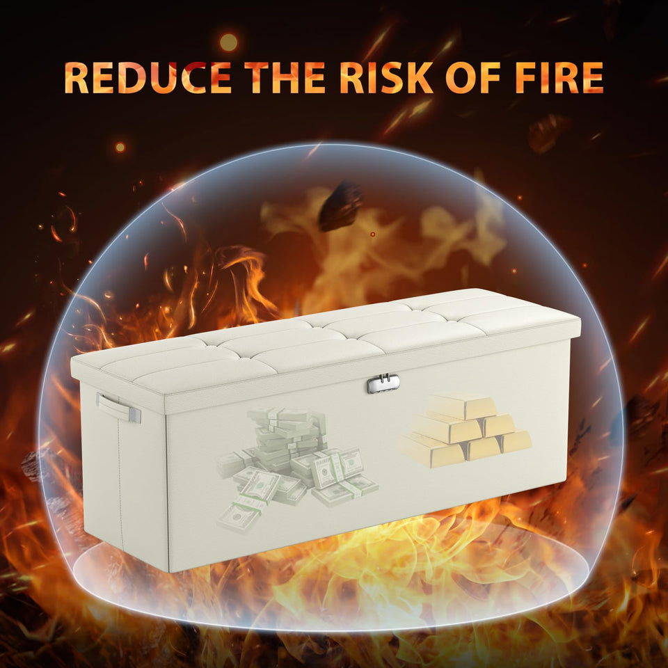 DocSafe Storage Ottoman with Lock,Fireproof Folding Ottoman Foot Rest Stool Storage Chest with Storage Safe for Important Documents,Waterproof 17 Inches Short Ottoman Foot Stool with Handles,Black