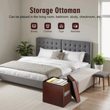 Storage Ottoman Foot Rest Stool, Foldable Leather Footstool Storage Bench with Thicker Foam Padded Seat. Foot Rest Under Desk for Living Room Bedroom 350 lbs, 17x13x13 in, Brown