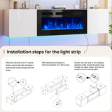 oneinmil 70" Floating TV Stand with 36" Electric Fireplace, Wall Mounted Fireplace Entertainment Center with Storage, Fire Place TV Console for Living Room, All Black