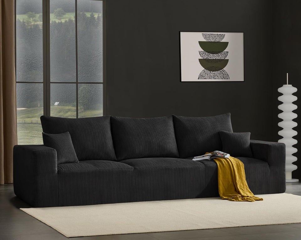 Boneless Sectional Cloud Couch Sofa for Living Room, 112" U-Shaped Modular Modern Lounge Sleeper Black Couches with Chaise, No Assemble, Cordury Compression Upholstered Sofas