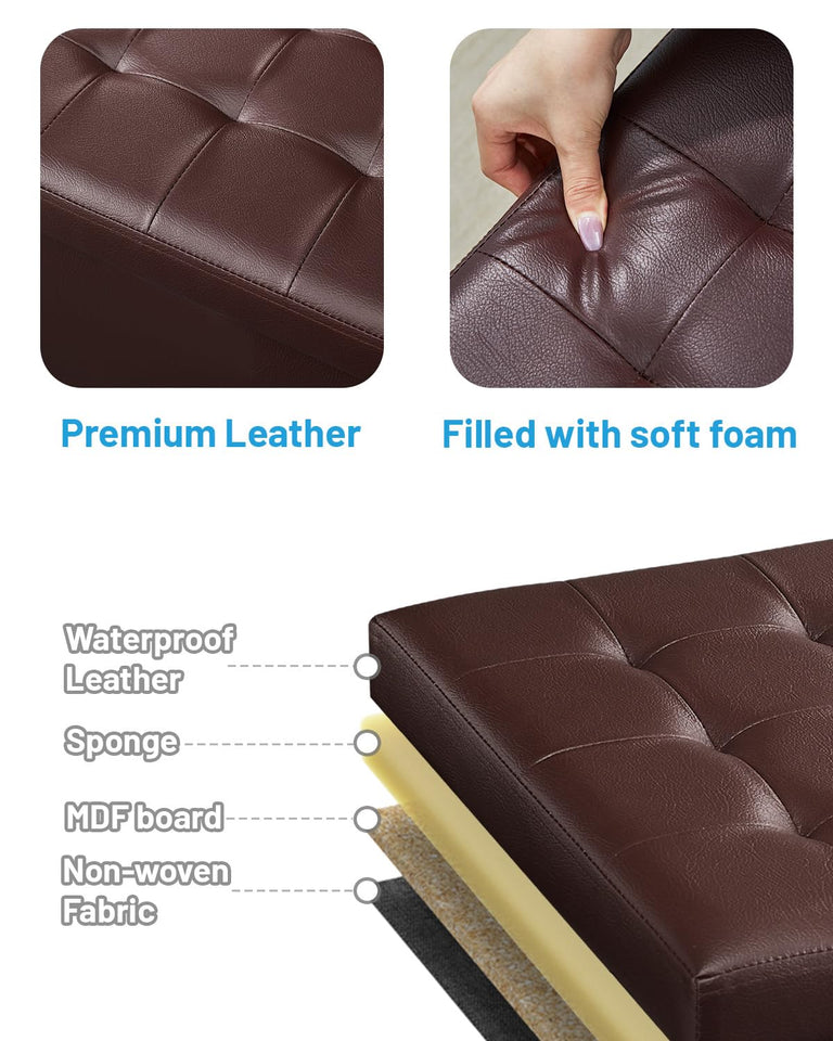 Bsketa Storage Ottoman, Folding Foot Stool with Thicker Foam Padded Seat Small Leather Storage Ottoman Bench Foot Rest for Living Room Foldable Coffee Table 17x13x13in,Black