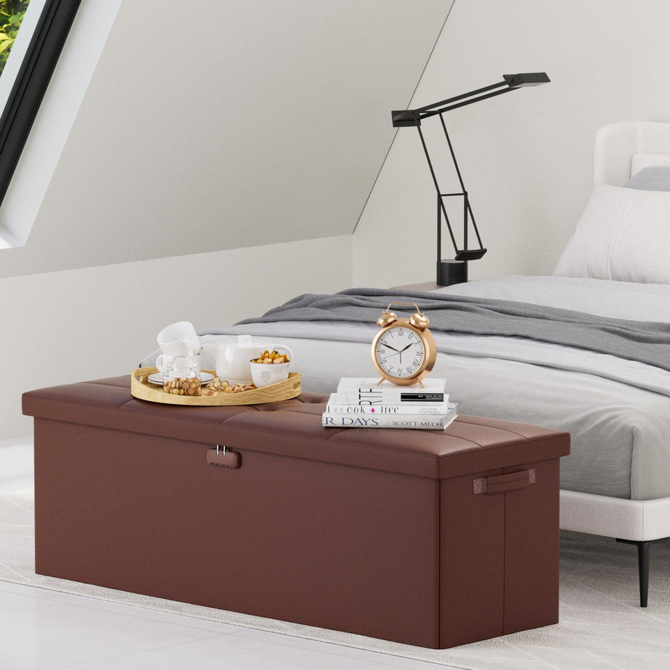 DocSafe Storage Ottoman with Lock,Fireproof Folding Ottoman Foot Rest Stool Storage Chest with Storage Safe for Important Documents,Waterproof 17 Inches Short Ottoman Foot Stool with Handles,Black