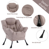 Welnow Lazy Chair with Ottoman, Modern Lounge Accent Chair with Armrests and a Side Pocket, Leisure Sofa Armchair, Reading Armchair with Footrest for Small Space, Dark Grey