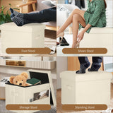 Storage Ottoman Foot Rest Stool, Foldable Leather Footstool Storage Bench with Thicker Foam Padded Seat. Foot Rest Under Desk for Living Room Bedroom 350 lbs, 17x13x13 in, Brown