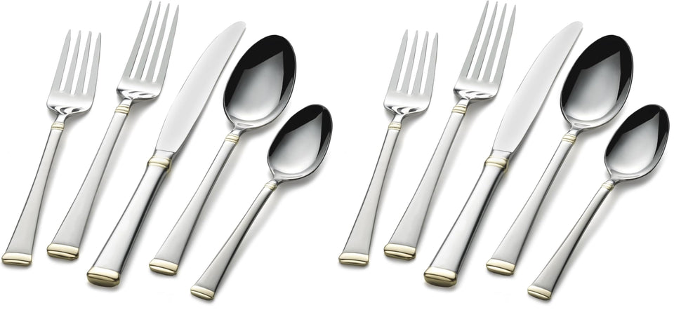 Mikasa Bravo 65-Piece Flatware Set for 12, 18/10 Stainless Steel Silverware with Full Service, Includes Forks, Knives, Spoons, and Serving Utensils