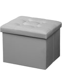 AmasSmile Storage Ottoman Folding Foot Rest Stool, Leather Footstool Bench, Short Ottoman Stool, Storage Foot Rest Store, Books (Black, 17" D x 13" W x 13" H)