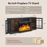 oneinmil 36 Inch 3-Sided Glass Fireplace TV Stand for TVs up to 80", Rustic Media Entertainment Center Console Table with Glass Door Closed Storage, Set of TV Table, White