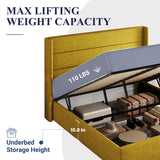 Allewie King Size Lift Up Storage Bed, Modern Wingback Headboard, Hydraulic Support, No Box Spring Needed, Light Beige