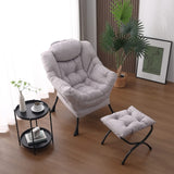 Welnow Lazy Chair with Ottoman, Modern Lounge Accent Chair with Armrests and a Side Pocket, Leisure Sofa Armchair, Reading Armchair with Footrest for Small Space, Dark Grey
