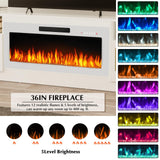 Lemberi Fireplace tv Stand with 36 inch Fireplace Up to 90" TVs, LED Light Entertainment Center and Storage, 80" Modern Wood Media TV Console with Highlight Cabinet for Living Room (White)