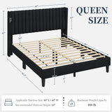 Yaheetech King Bed Frame Upholstered Platform Bed with Fabric Headboard, Wing Edge Design/Non-Slip and Noise-Free/Wooden Slats Support/No Box Spring Needed/Easy Assembly, Ivory King Bed