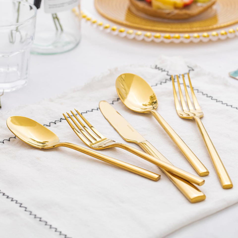 KINGSTONE Silverware Set, 60-Piece Forged Flatware Set Cutlery Set Premium Stainless Steel, Service for 12, for Kitchen, Home, Wedding, Party, Mirror Polished and Dishwasher Safe