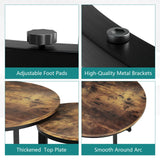 Smuxee Nesting Coffee Table Set of 2, 23.6" Round Coffee Table Wood Grain Top with Adjustable Non-Slip Feet, Industrial End Table Side Tables for Living Room Bedroom Balcony Yard