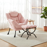 LITA Lazy Chair with Ottoman, Modern Accent Leisure Upholstered Lazy Sofa Armchair, Contemporary Lounge Reading Chair with Armrests and a Side Pocket for Living Room, Bedroom & Small Space, Dark Grey