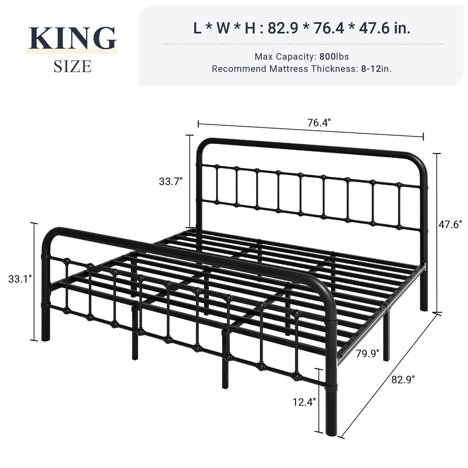 Allewie King Size Metal Platform Bed Frame with Victorian Style Wrought Iron-Art Headboard/Footboard, No Box Spring Required, Black