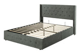 Allewie King Size Lift Up Storage Bed, Modern Wingback Headboard, Hydraulic Support, No Box Spring Needed, Light Beige