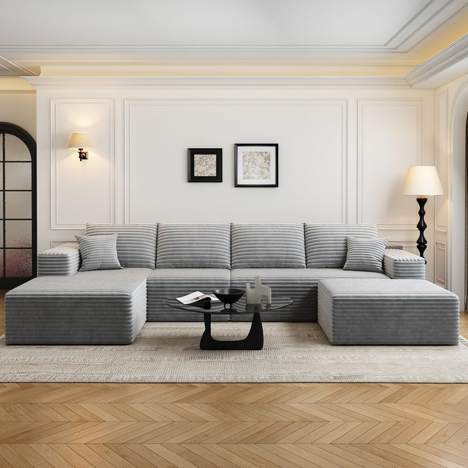 135.4" Cloud Modular Sectional Couch with 1 Ottoman,Modern Minimalist Upholstered Couches, Comfort U Shaped Sofa for Living Room,Deep Seat Corner Couch，No Assembly Required (Black,Left Facing Chaise)