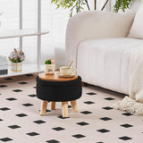 Wimarsbon Storage Ottoman, Modern Round Footrest with Soft Padded Seat, Teddy Velvet Footstool with Wood Legs, Accent Small Table or Plant Stand for Hallway, Living Room (Cream)