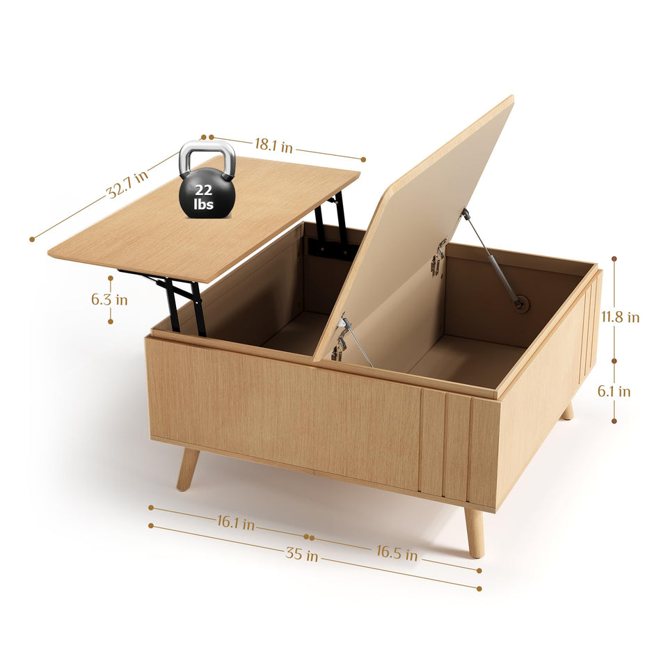 JOINICE, Round Coffee Table with Storage, Mid Century Modern Center Table with Sliding Cabinet Door, Fluted Dining Table for Living Room, Home Small Space, 31.5", Walnut