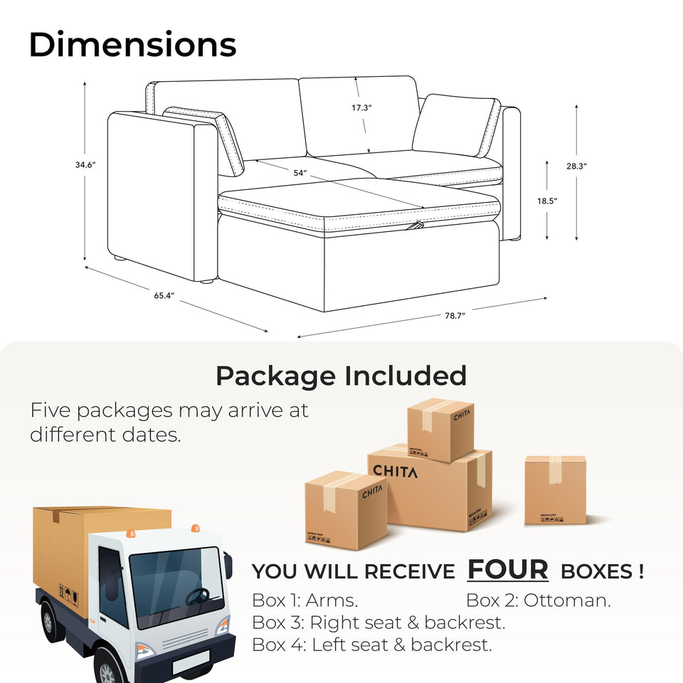 CHITA Oversized Modular Sectional Sofa, FSC Certified L Shaped Sectional Couches for Living Room, 112 inch Width,4 Seat Modular Sofa with Storage Ottoman, Linen