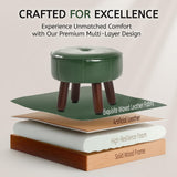 oakvivo 13in Small Foot Stool Ottoman, Round Faux Leather Foot Rest for Couch, Under Desk Pouf Footstool Footrest with Non-Skid Rubber Legs for Ling Room, Bedroom, 13''L x 13''W x 10.2''H, Green
