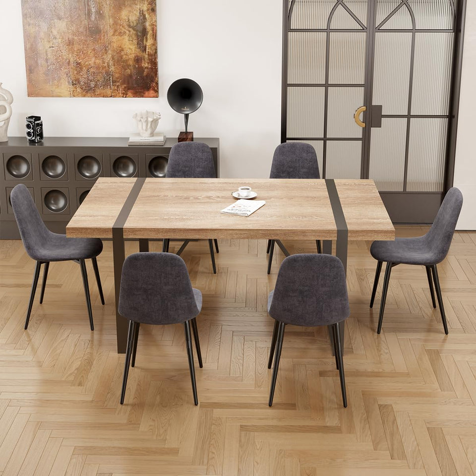 MUUOKY Dining Table Set for 4, Modern 55'' Wood Dinette Table Set for 4 with Fabric Dining Chairs,Table and Chairs Set of 4,Ideal for Kitchen Dining Room