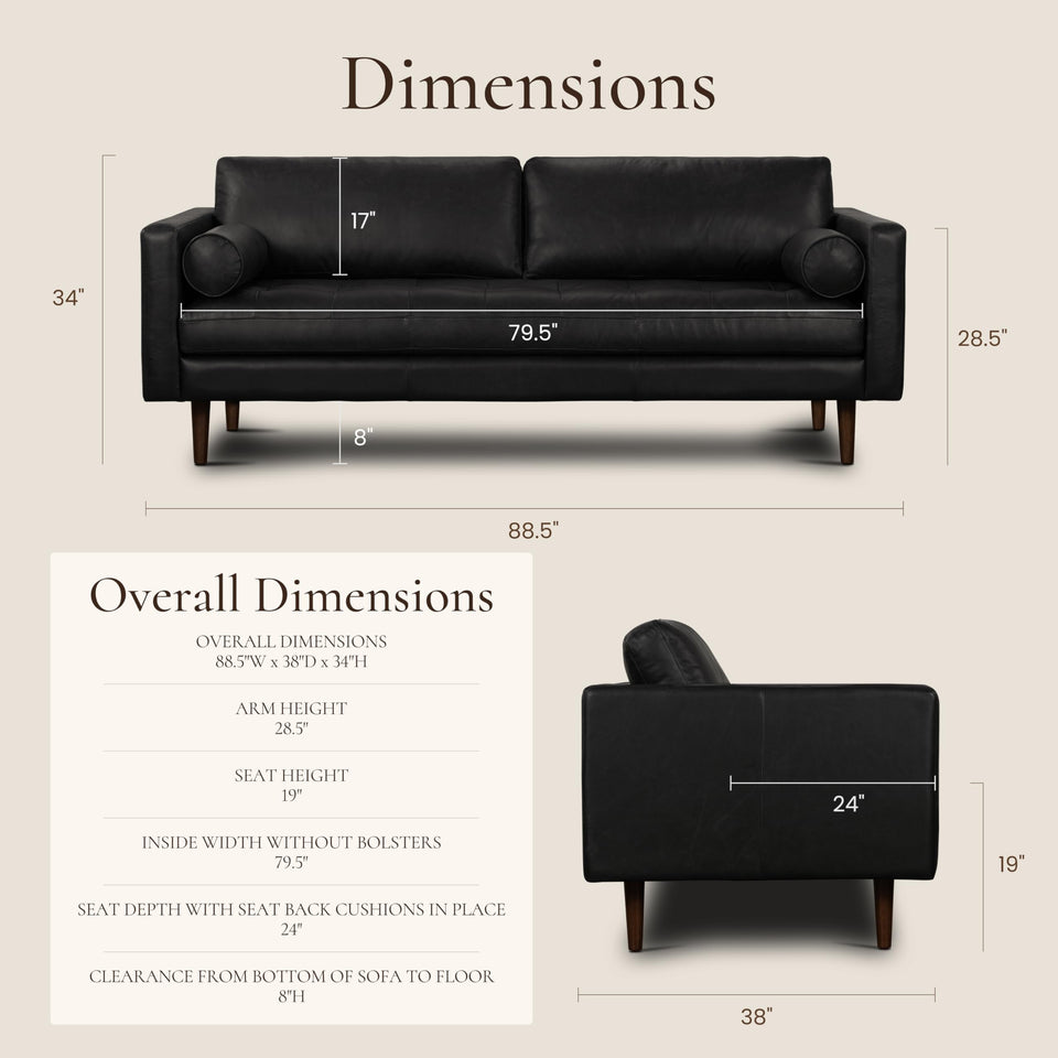 POLY & BARK Napa 72" Apartment Sofa – Italian-Tanned Full-Grain Pure-Aniline or Semi-Aniline Leather, Feather-Down Cushioning, Kiln-Dried Solid Wood Frame, Walnut Legs - Cognac Tan