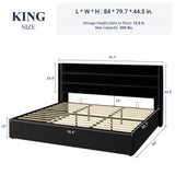Allewie King Size Lift Up Storage Bed, Modern Wingback Headboard, Hydraulic Support, No Box Spring Needed, Light Beige