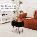 Wimarsbon Storage Ottoman, Vanity Stools with Metal Legs, 16.5" x 11.8" x 18" Modern Faux Mink Fur Footstool, Makeup Chair with Anti-Slip Feet, Accent Table,Footrest,Storage Bench for Bedroom