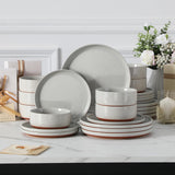 MALACASA Plates and Bowls Sets, 24 Pieces Modern Ceramic Dinnerware Set for 8 Kitchen Stoneware Dishes Dishware Set Microwave and Dishwasher Safe, White, Series TARA