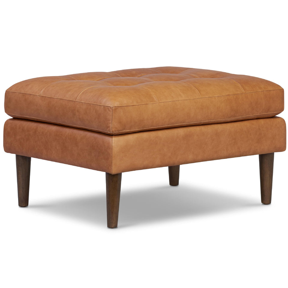 POLY & BARK Napa 72" Apartment Sofa – Italian-Tanned Full-Grain Pure-Aniline or Semi-Aniline Leather, Feather-Down Cushioning, Kiln-Dried Solid Wood Frame, Walnut Legs - Cognac Tan