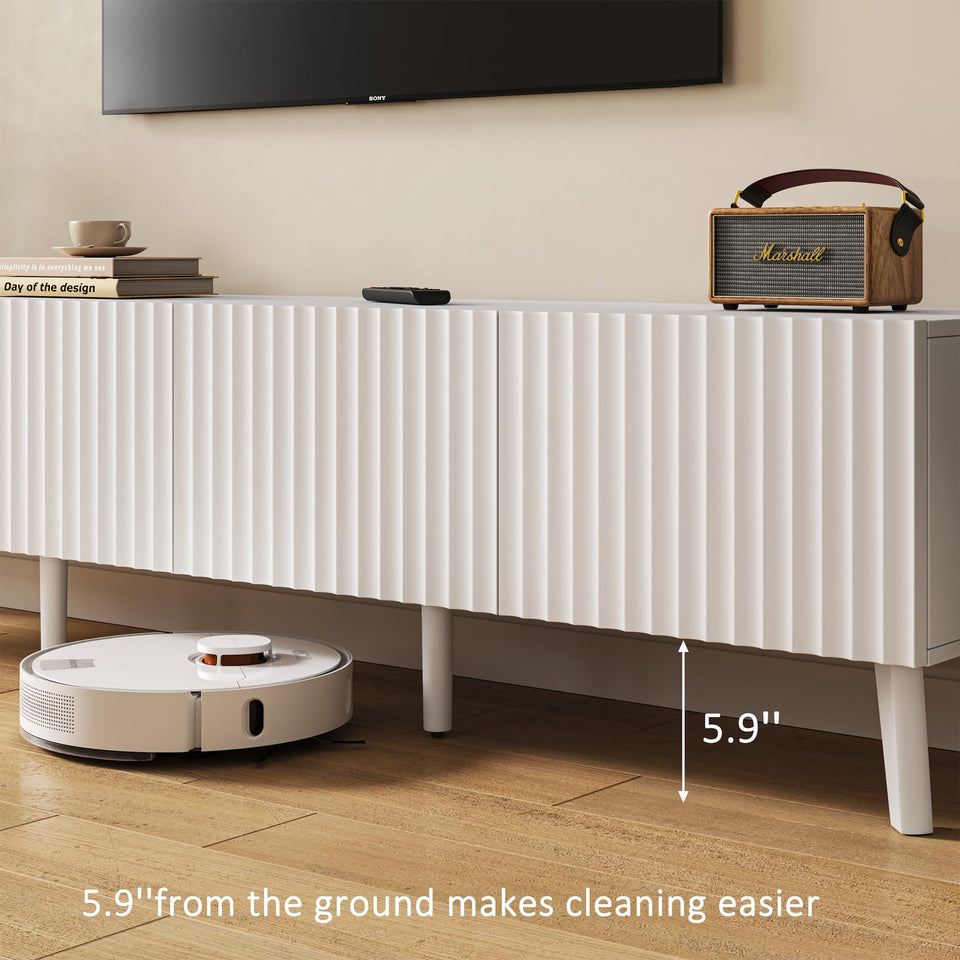 UKAOCAI 86.61'' Tambour TV Stand for 55-85 Inch, Modern Entertainment Center with Large Storage Cabinet & Open Shelves, TV Console with Sliding Doors for Living Room, Bedroom, Natural