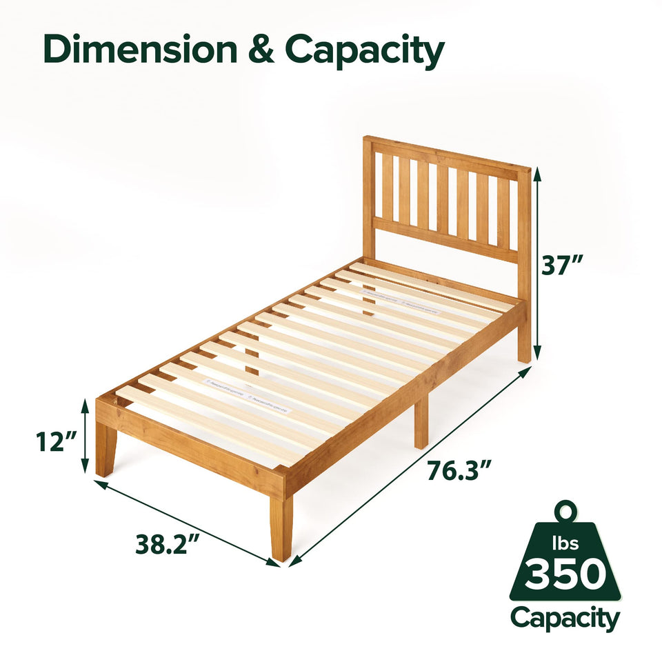 Zinus 12 Inch Solid Wood Platform Bed with Headboard/No Box Spring Needed/Wood Slat Support/Rustic Pine Finish, Queen