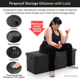 DocSafe Storage Ottoman with Lock,Fireproof Folding Ottoman Foot Rest Stool Storage Chest with Storage Safe for Important Documents,Waterproof 17 Inches Short Ottoman Foot Stool with Handles,Black