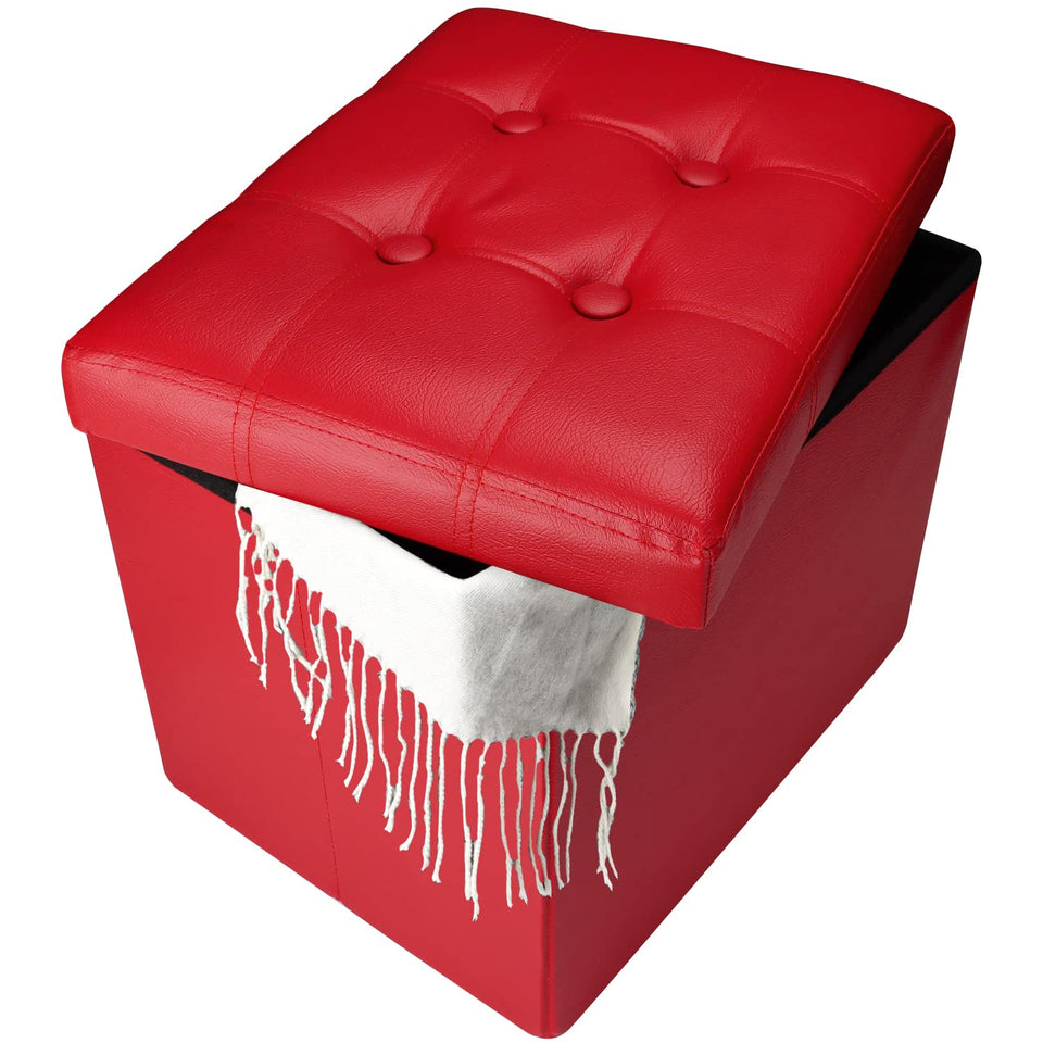 Bsketa Storage Ottoman, Folding Foot Stool with Thicker Foam Padded Seat Small Leather Storage Ottoman Bench Foot Rest for Living Room Foldable Coffee Table 17x13x13in,Black